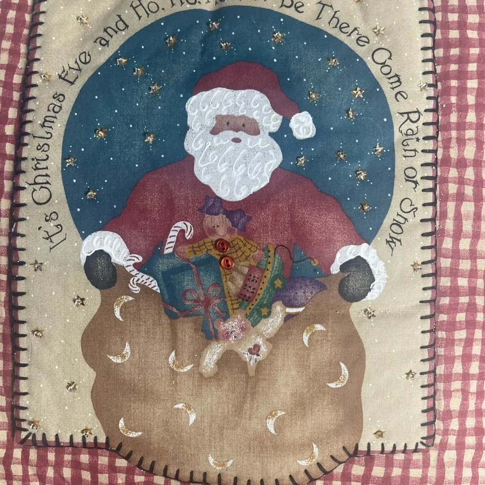 Handmade Christmas Santa Pillow Plaid Ruffle Edge Debbie 1997 Holiday Decor 16”